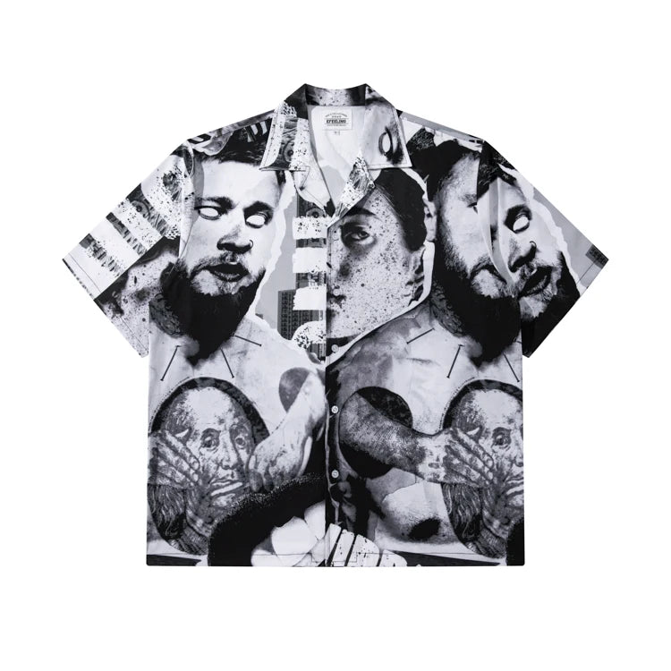Custom Cuban Collar All Over Print New Vintage Street Styles Button up Shirts for Men