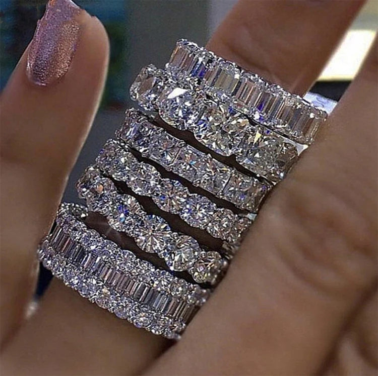 Luxury Wholesale Silver Bulk Jewelry Zircon Wedding Band Eternity Ring for Women