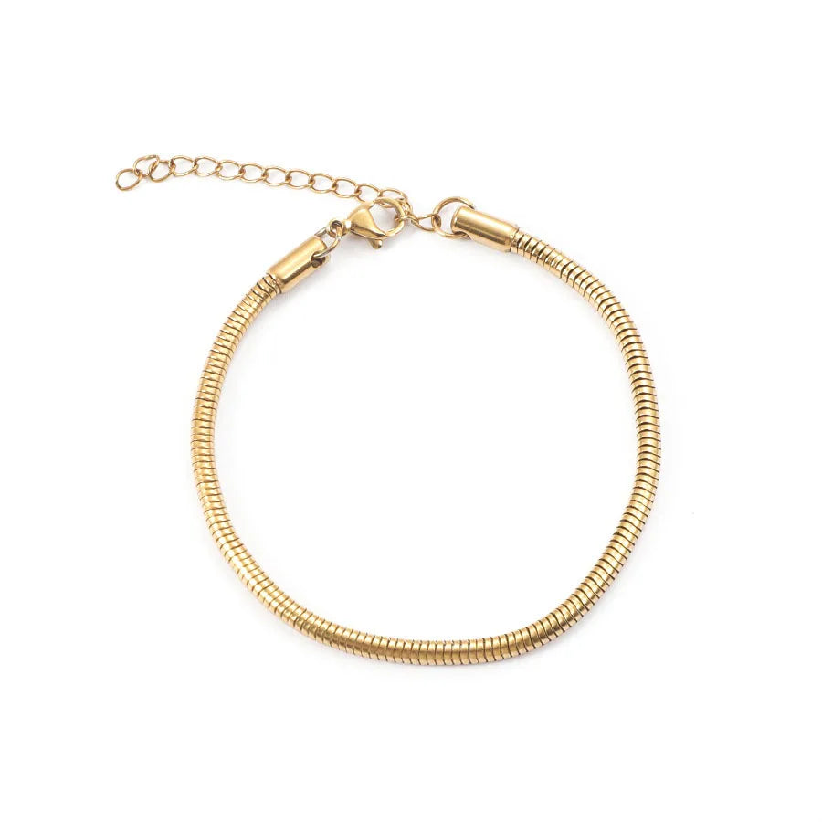 Stainless Steel 18K Gold PVD Plated 3mm Wide 18+5cm Length Snake Chain Bracelet Trendy Titanium Steel DIY Snake Chain Bracelet