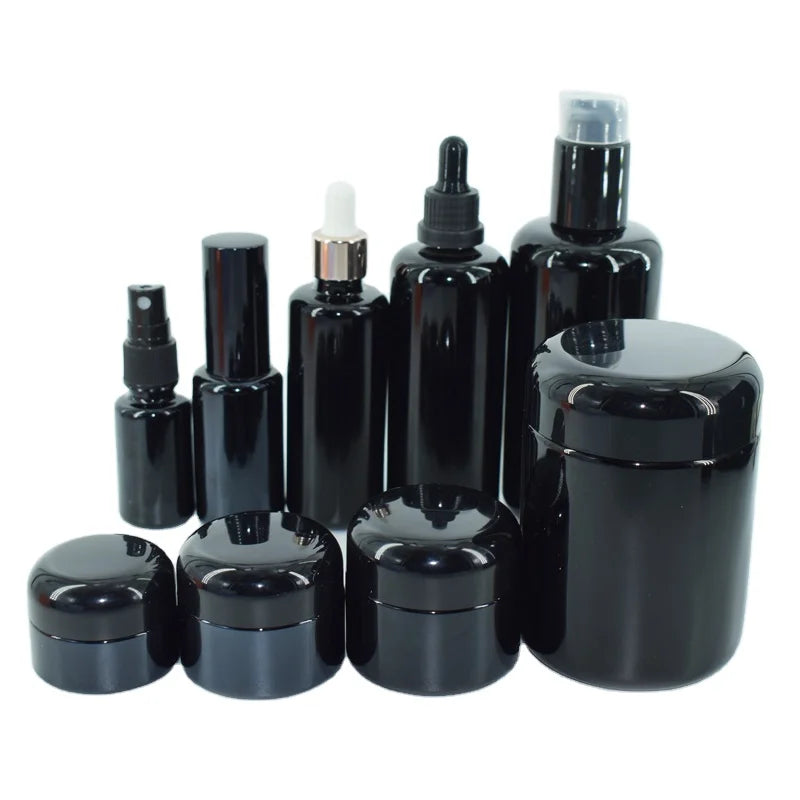 Luxury 30ml 50ml 100ml 250ml Cosmetic Packaging Skincare Set Violet Black Glass Body Lotion Bottle with Pump MOQ 100pcs
