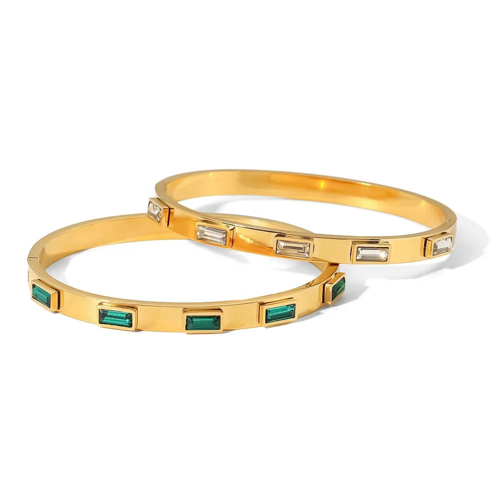 18k Gold Plated Multi Colors Cubic Zirconia Stainless Steel Classic Hypoallergenic Bangles  for Gift
