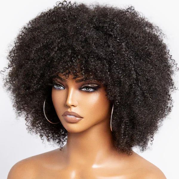 Free Part Sample Supplier Cuticle Align Afro Kinky Curly Hair Full Machine Made Human Hair Wig 200% 250% Density Weaves and Wigs