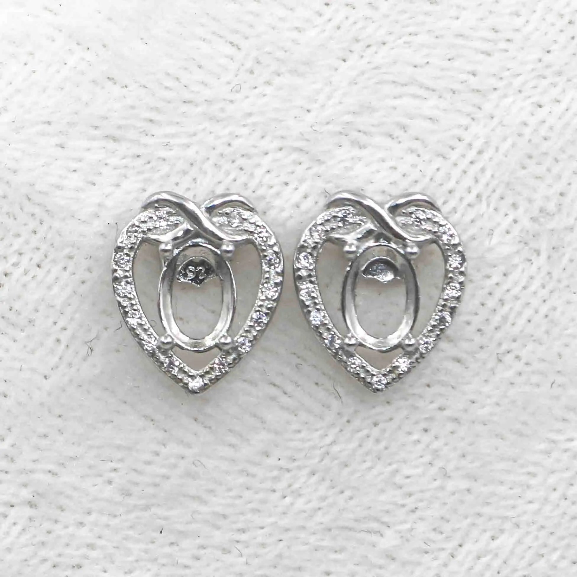 Sterling Silver 5*7mm Semi Mount Stud Earrings Empty Support Blank Claws Setting S925 Base Without Center Stone for DIY Inlay