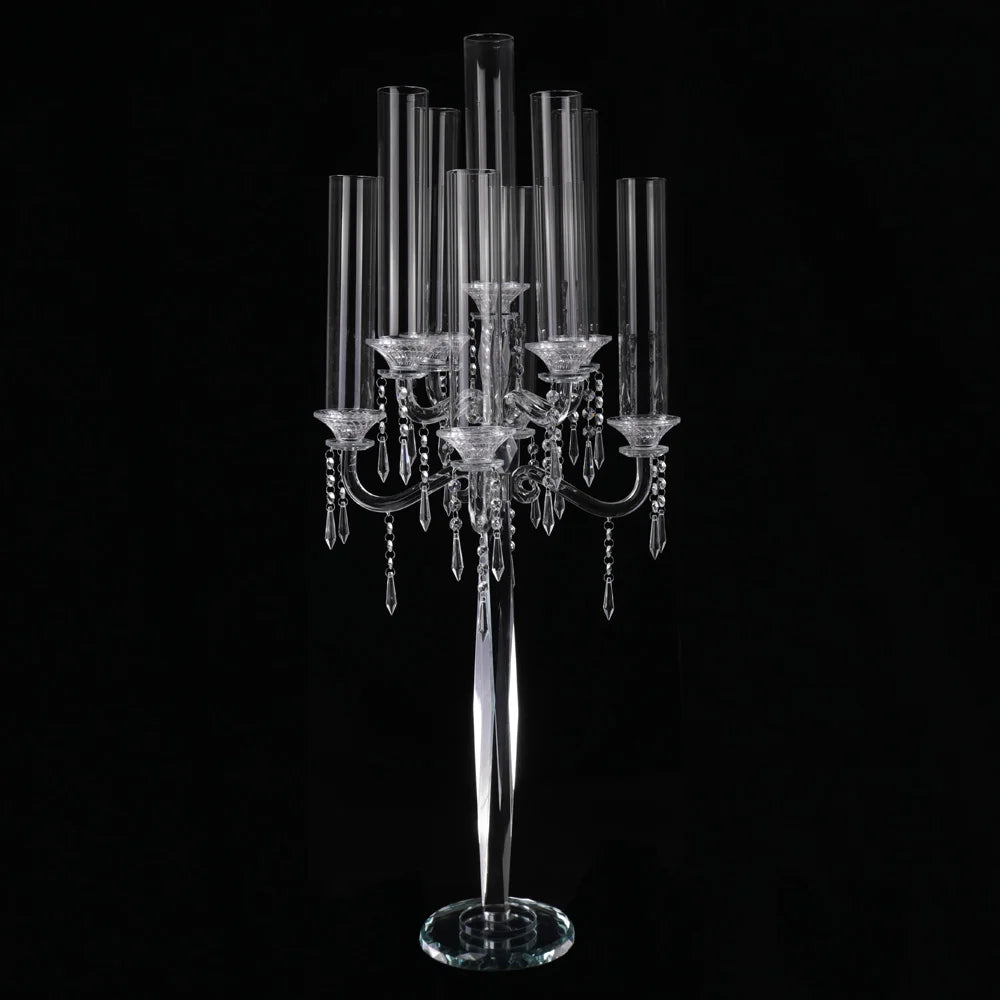 9 Arms clear Crystal Glass Hurricane Wedding Candelabra with Tube MH-Z0246