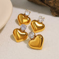 YF3991 Stainless Steel 18k Gold Plated Smooth Heart Shaped Zircon Waterproof Women Earrings