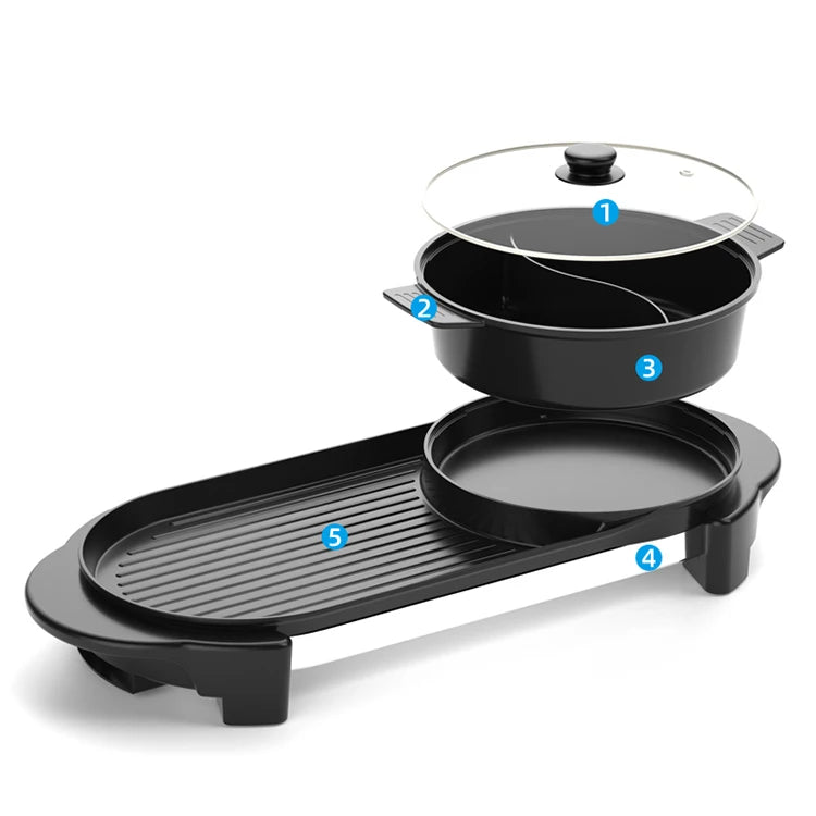 Portable Rectangle Electric Hotplate Indoor Tabletop BBQ Griller Dual Burner Electronic Ignition Korean Style for Indoor Use