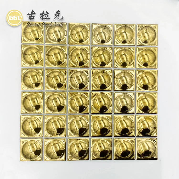 Modern 3D Ceramic Mosaic Tile Golden Sheen Parquet Design for Wall Decoration in Hotels and Rooms