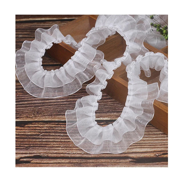 Hot Sale 4cm Ruffle Lace Trimming Organza French Lace Trim Guipure Trimming Fabric