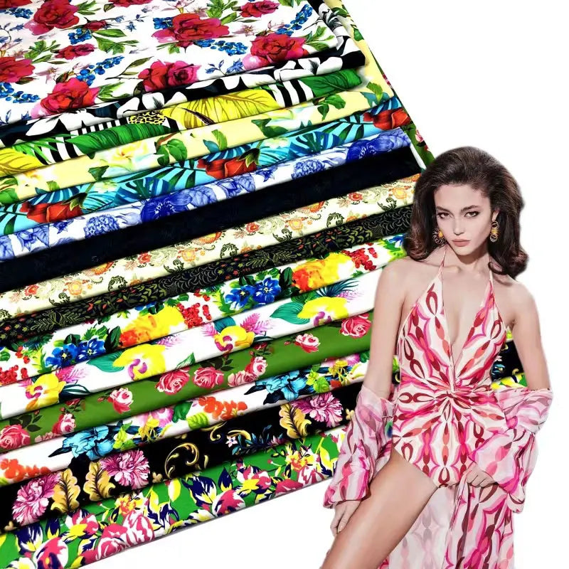 Low MOQ Customized Design Polyamide Elastane Knitted Stretch Breathable Tropical Print Fabric Floral Custom Fabric Printing