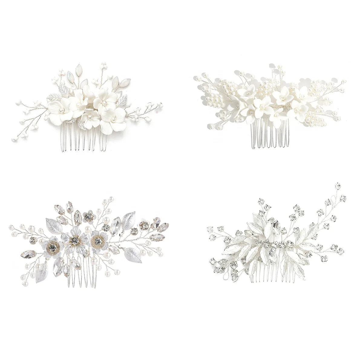 Wholesale Bridal Hair Accessories Handmade Wedding Combs Hair Jewelry Flower Leaf Crystal Pearl Decoration