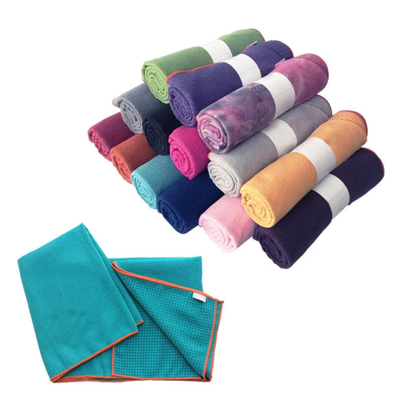 Gym Hiking Beach Swimming Silicone Anti Slip Sweat Absorbing Microfiber Yoga Mat Towel