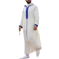 2024 Slim White Loose Lapel Men's Ordinary Long-Sleeved Fashion Pullover Casual Spot Printed Cotton Muslim Robe