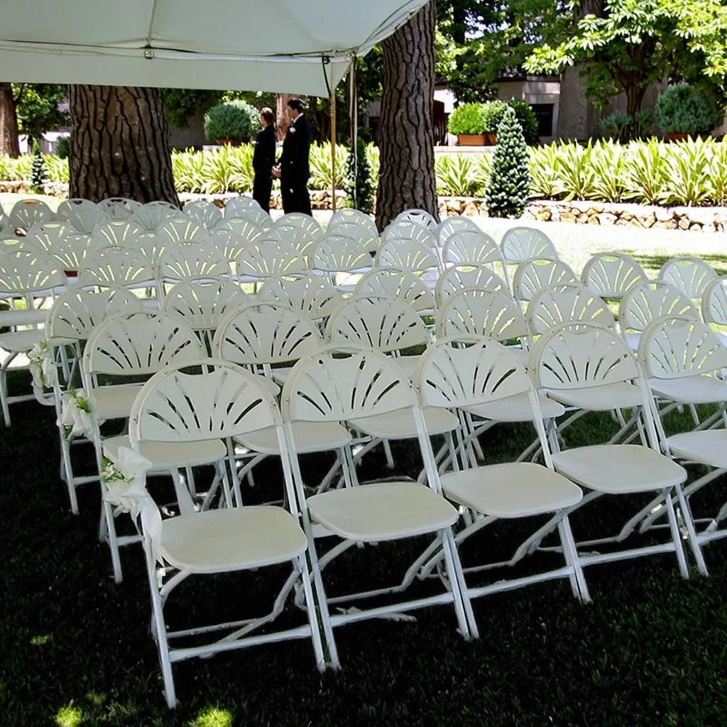 Modern White Folding Steel Chair Resin PP Plastic for Outdoor Garden Lawn Park Events Weddings Villas