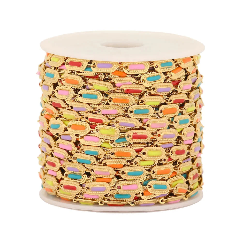Colorful Embossed Oval Dripping Oil Play Chain DIY Handmade Bracelet Necklace Hip Hop Jewelry Making Accessories