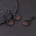 W0503 Engravable Jewelry Wholesale Natural Garnet Black Gun Plated 925 Silver Jewelry Sets Red Gems Custom Flower Jewelry Sets