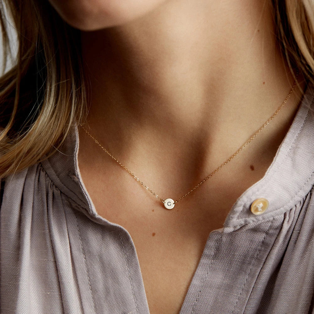 Initial Letter Mini Coin Chokers 14K Gold Plated Link Chain Stainless Steel Necklace for Children's Trendy