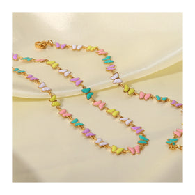 ERESI PVD 18k Gold Stainless Steel Dripping Oil Jewelry Set Colorful Enamel Butterfly Choker Necklace Bracelet for Women