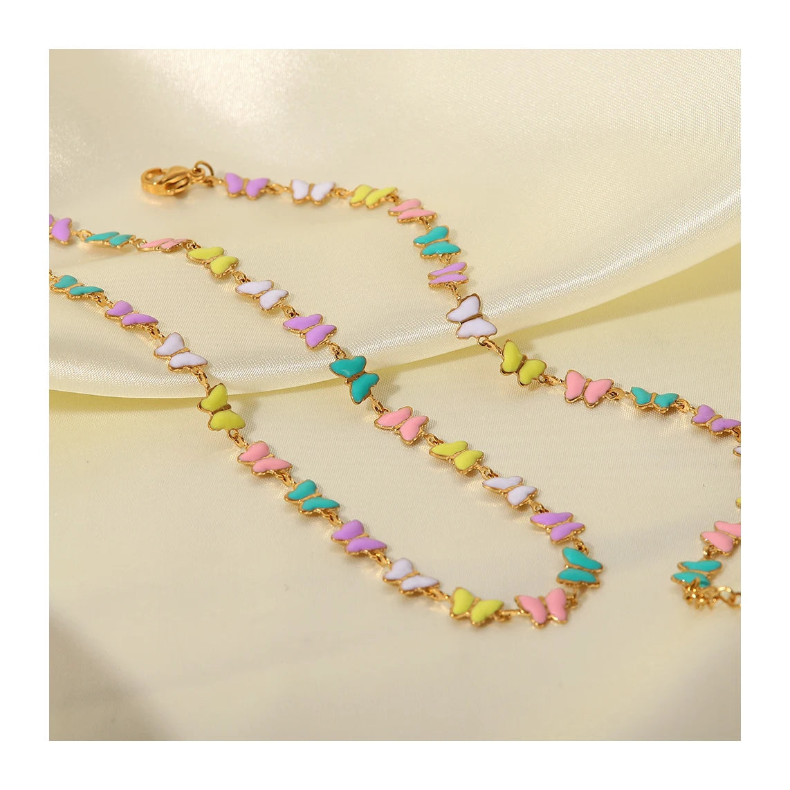 ERESI PVD 18k Gold Stainless Steel Dripping Oil Jewelry Set Colorful Enamel Butterfly Choker Necklace Bracelet for Women