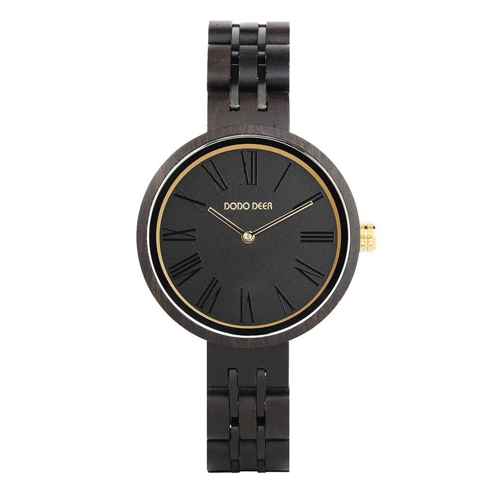 For DODO DEER Luxury Sport Quartz Watch for Women Customized LOGO Ebony Wood Wristwatch MIYOTA Movement Pointer OEM Handmade