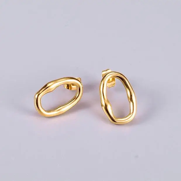 Simple Stainless Steel 18K Gold Plated Irregular Rectangle Circle Earrings Titanium Steel Oval Rectangle Circle Hoop Earrings