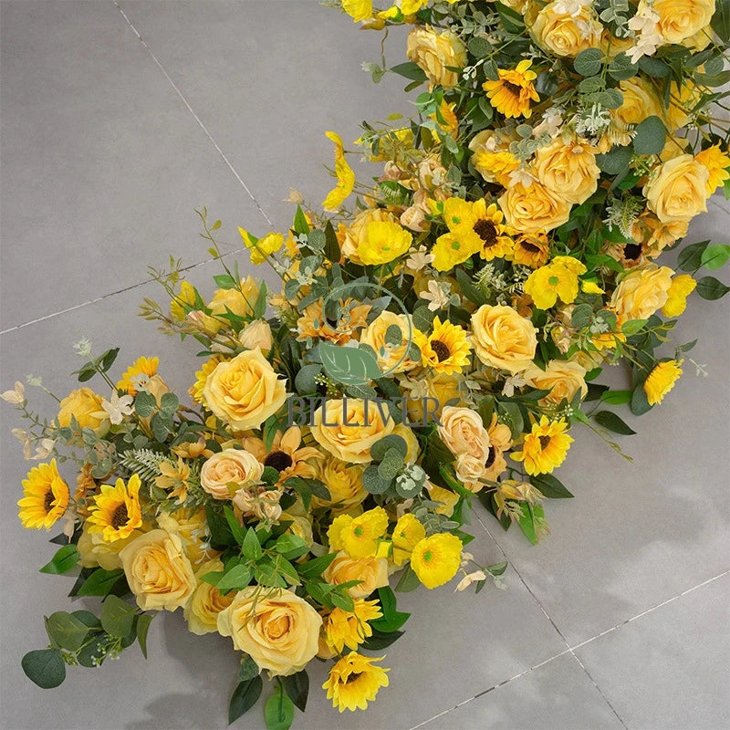 Wedding Hall Yellow Flower Arrangement Landscape Wedding Arrangement Artificial wedding flower table decoration