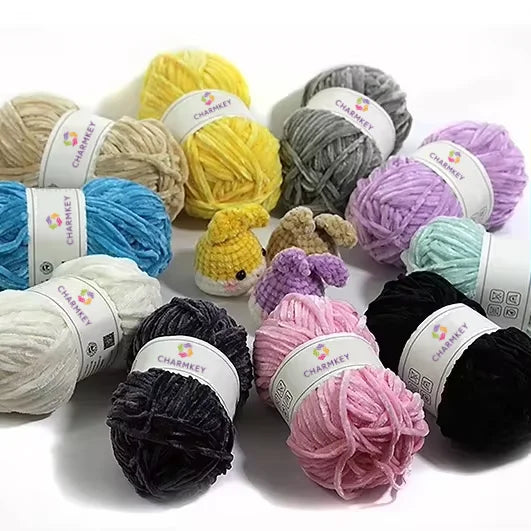 Wholesale Multicolor Soft Hand Knitted Thread 100% Polyester Chenille Velvet Yarn for Crochet Dolls