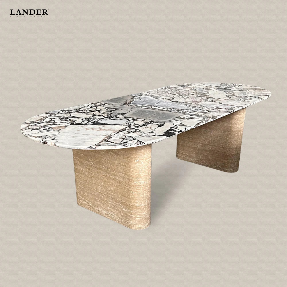 Lander Stone 2.7m Modern Design Dining Table Elephant White Travertine Marble Natural Stone Center Table Villa Bar Office Hotel