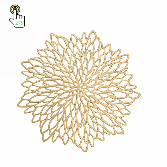 Wholesale Luxury Round Gold Metallic Sheet Vinyl Table Mat Kitchen Flower Placemat Pvc for Wedding Dining Decoration