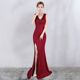 8220-1# Autumn Split Drill Slim Fishtail Long Female Party Fashion Host Slimming Evening Dress