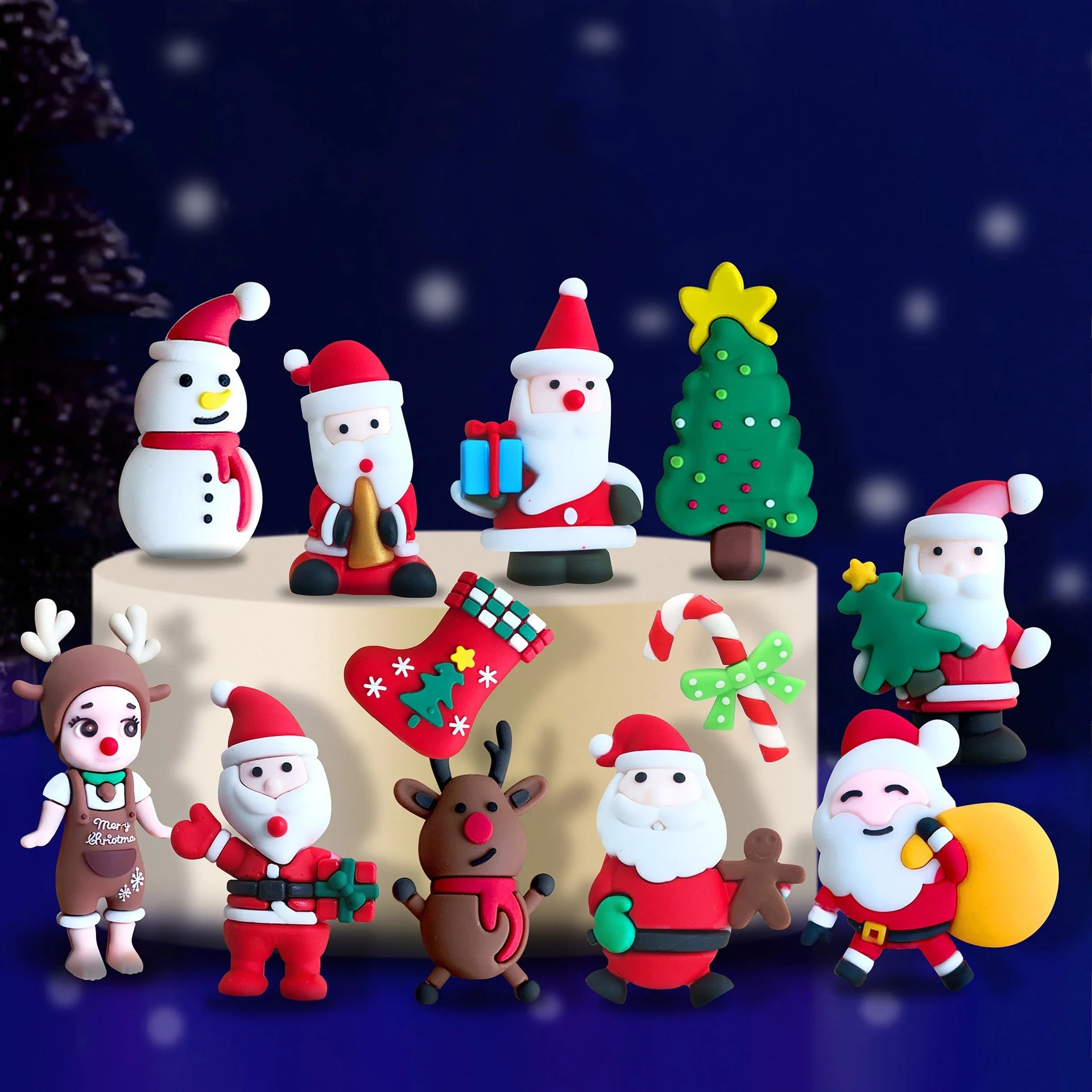 Merry Christmas Cake Topper Xmas Old Man Resin Cake Topper Cake Cupcake Decoration