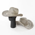 2025 Summer New Fashion Black White Two Tone Design Hand Weave Paper Straw Hat Big Brim Western Cowboy Hats for Women Outdoor