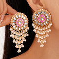 2025 New Arrival Fashion Jewelry Exaggerated Enamel Acrylic Round Pearl Tassel Earrings Handmade Round pink Crystal Gold Earring