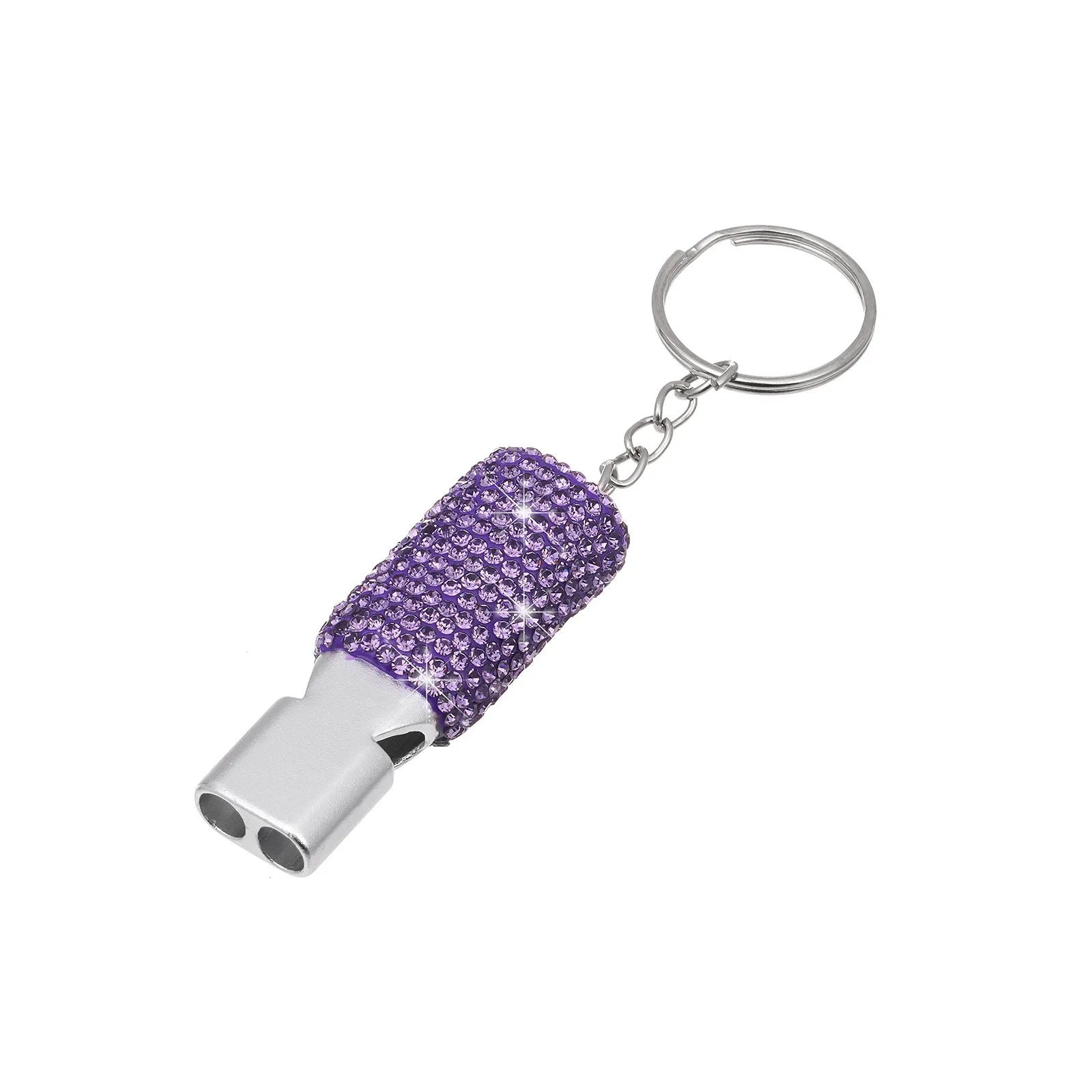Wholesale Safety Bling Rhinestone Metal Whistle Keychain Sparkly Glitter Crystal Diamonds Silvertone Gemstone Whistles Keychains