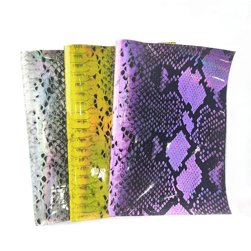 Hologram PU Laser Glossy Snake Foild Faux Leather Rolls for Making Shoe Bag Purse Handbags