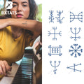 BXTAT Semi Permanent Blue Genipa Juice Tattoos of Triangle Cross Earth Sketches LinesLet'S Race 299 Speedometer GZ079to84
