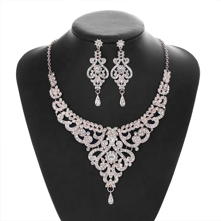 Luxurious Styles Rose Gold Bridal Wedding Crystal Jewelry Sets