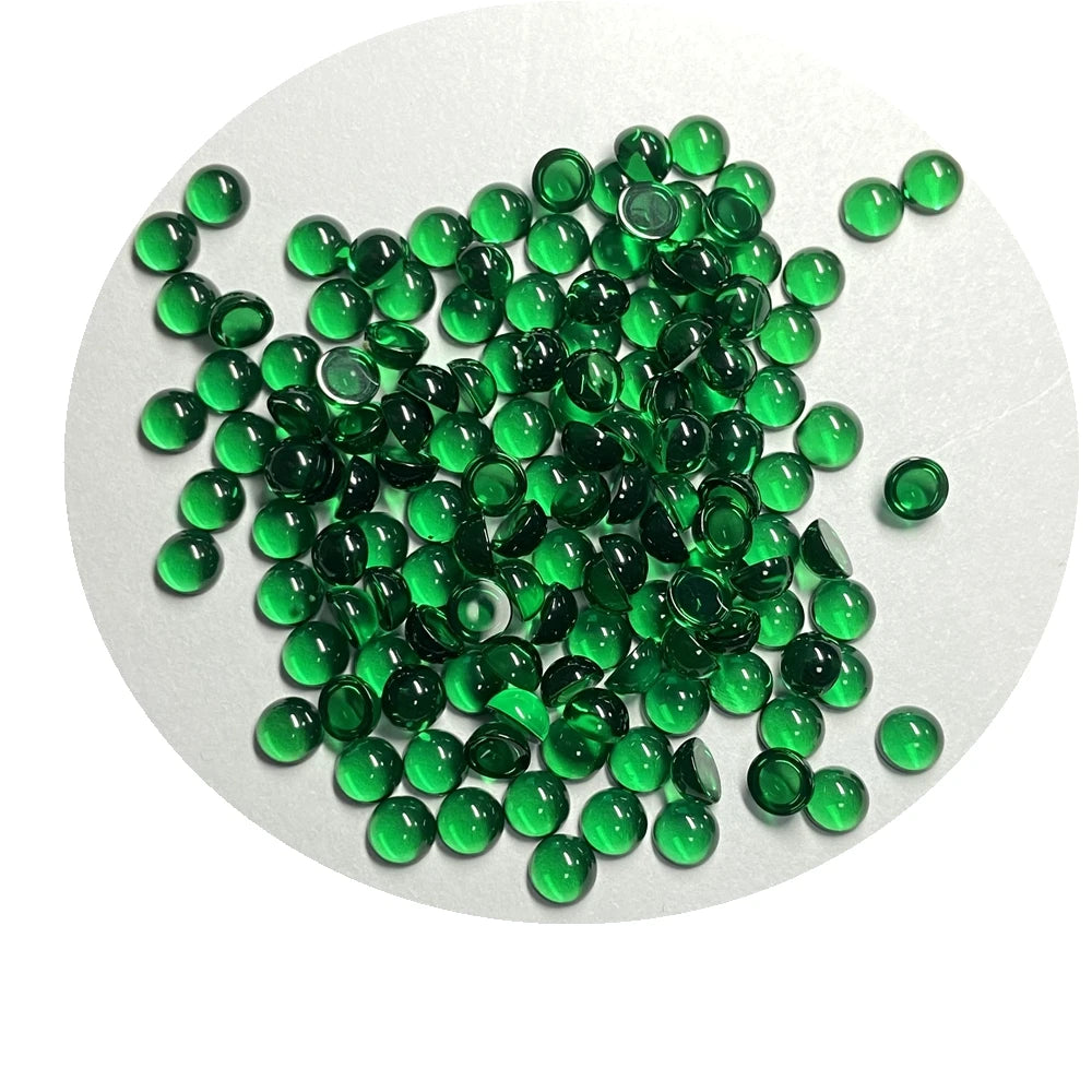 HQ GEMS 2-8MM Lab Grown Green Emerald Round Flatback Cabochon Gemstone