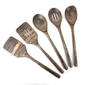 Premium Black Wooden Cookware Utensil Set Long Handle Spoons & Spatulas for Non-Stick Pans High Temp Resistant Kitchen Tools