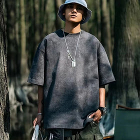Oem Wholesale Washed Tee Heavy Weight Tshirt Dtg Black Oversized T-Shirt Men'S Graphic Acid Wash Vintage Custom T Shirt