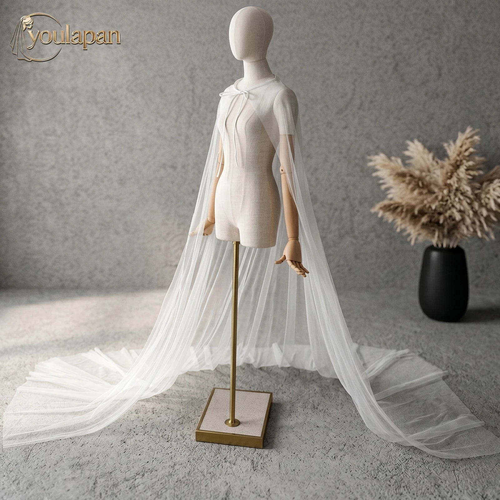 YouLaPan VG16 Simple Tulle Summer Cardigan Long Woman Dress Free Size Shawl Cream White Lace up Cheap Wrap Cape