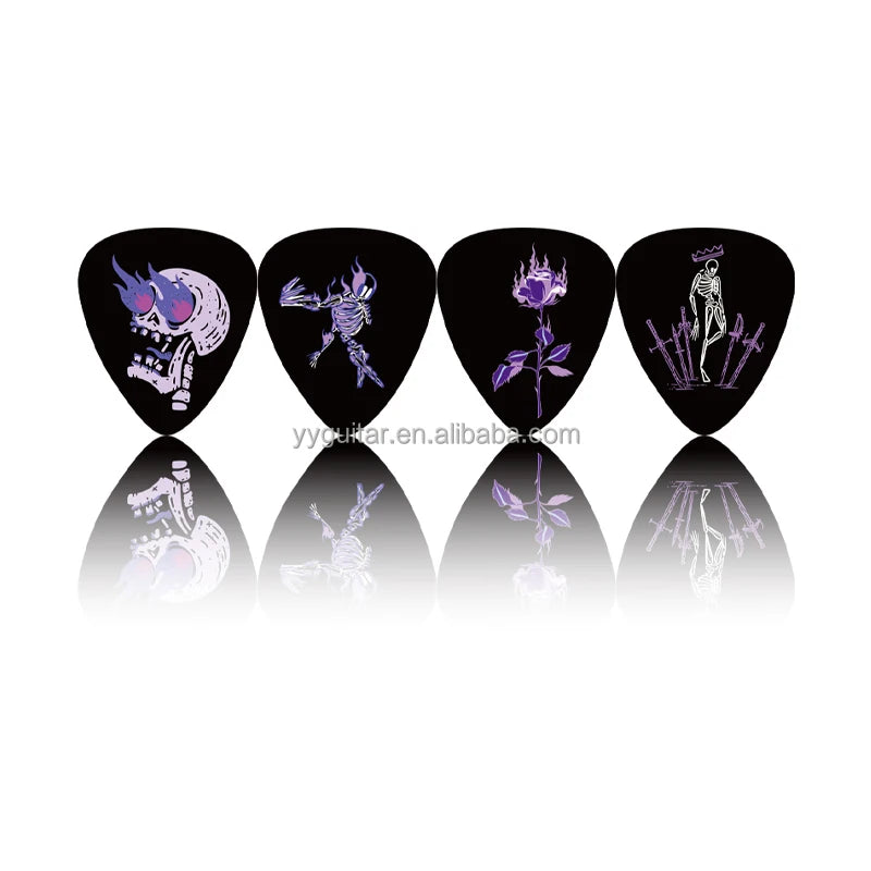 2025 New Design logo Purple Skull Flame Celluloid Plectrum Sheet Custom Printed Personalized Electric Guitar Picks