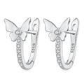 925 Sterling Silver Butterfly Ear Clip Earrings with White Cubic Zircon Cute Animal Basic Stud for Daily Life and Weddings