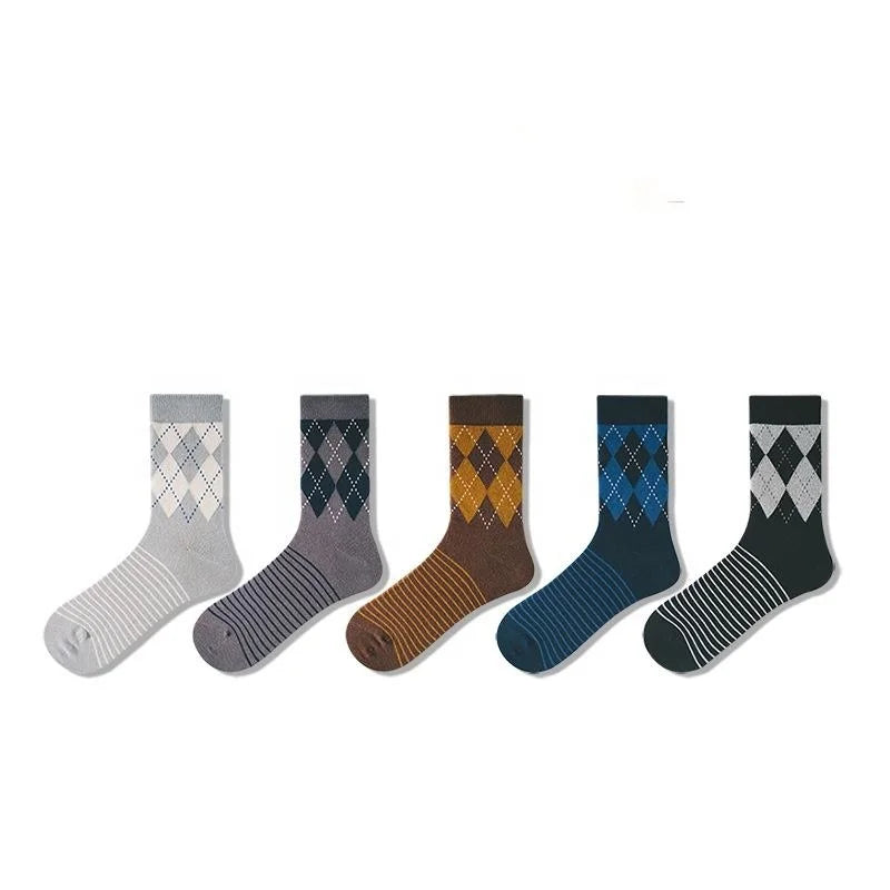 Wholesale Classic Argyle Pattern Suit Socks Business Office Dress Cotton Crew Socks for Men