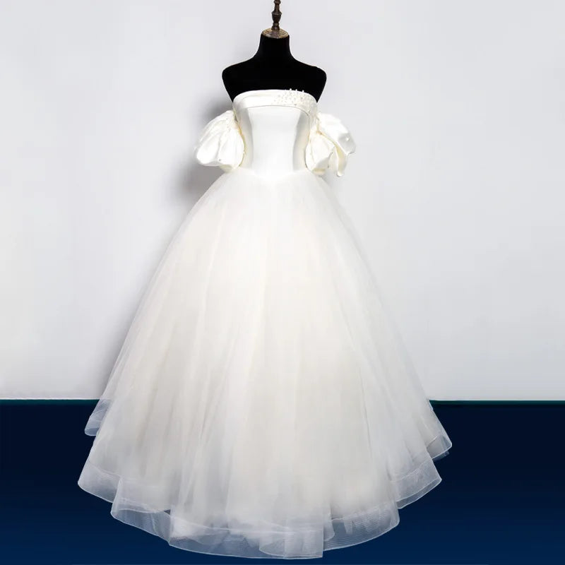 Wholesale Custom AL1124 2025 Wedding Dress for Female Bride Princess White Tube Top Heavy Crystal Ruffles Long Trail Heavy