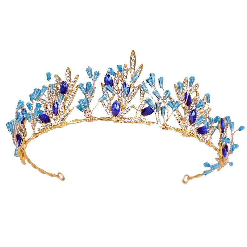 Wedding Hair Accessories Skyblue Crystal Tiara Plastic Tiara Indian Crown 20220302-27 1 Piece Handmade 6*26cm CN;ZHE Archer 120g