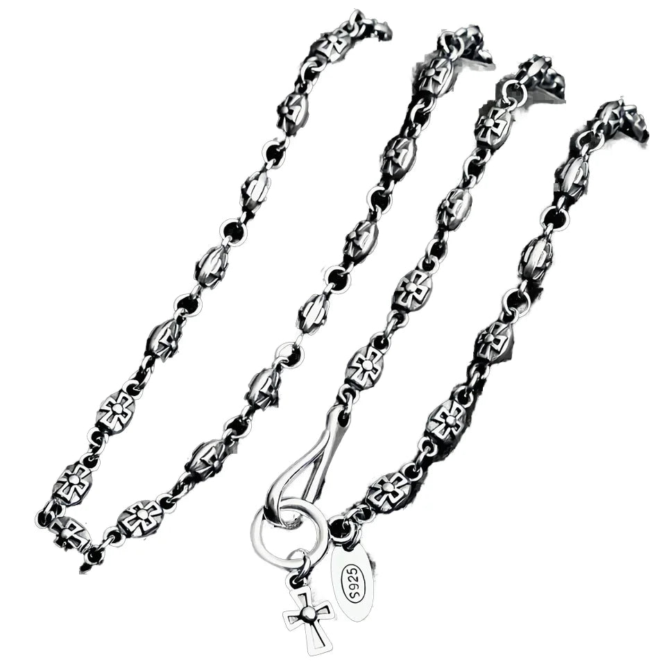 BOCAI New Trend 4mm S925 Silver Jewelry Retro Fashion Cross Anchor Clavicle Link Chain for Men and Women Personalized Necklace