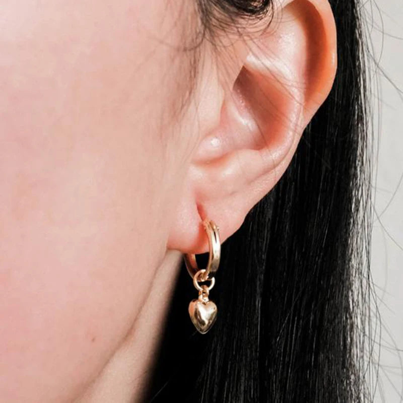 14K Gold Filled Jewelry  Heart Charms Hoop Earrings Handmade Jewelry Brincos Minimalism Pendientes Earrings
