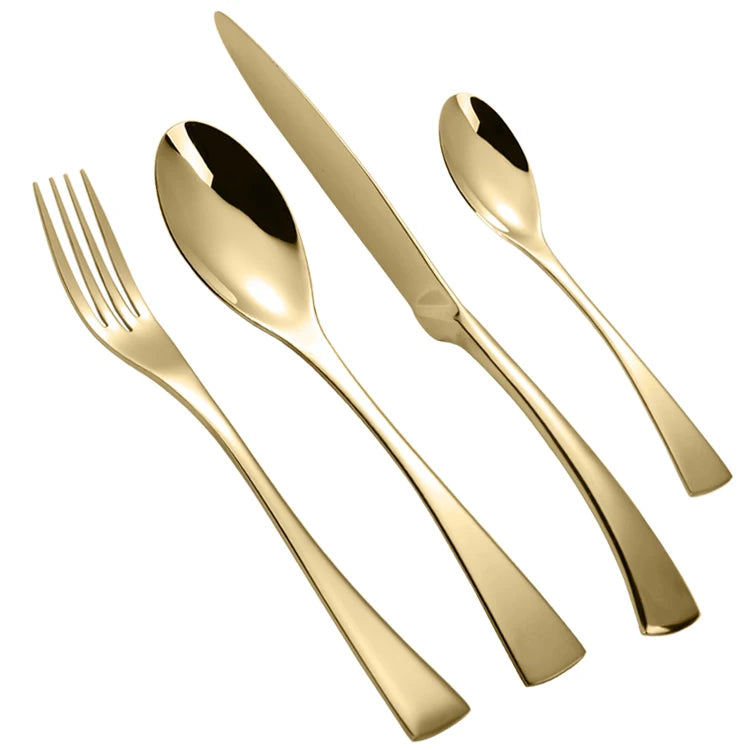 B02 Restaurant Luxury Silverware Flatware Gold Spoon and Fork Set Metal Cutlery Silver 304 Stainless Steel Tableware