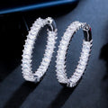 Quality Chic Baguette Bamboo Iced Out Cubic Zirconia Big Silver Round Hoop Earrings for Women Luxury Statement Designer Jewelry