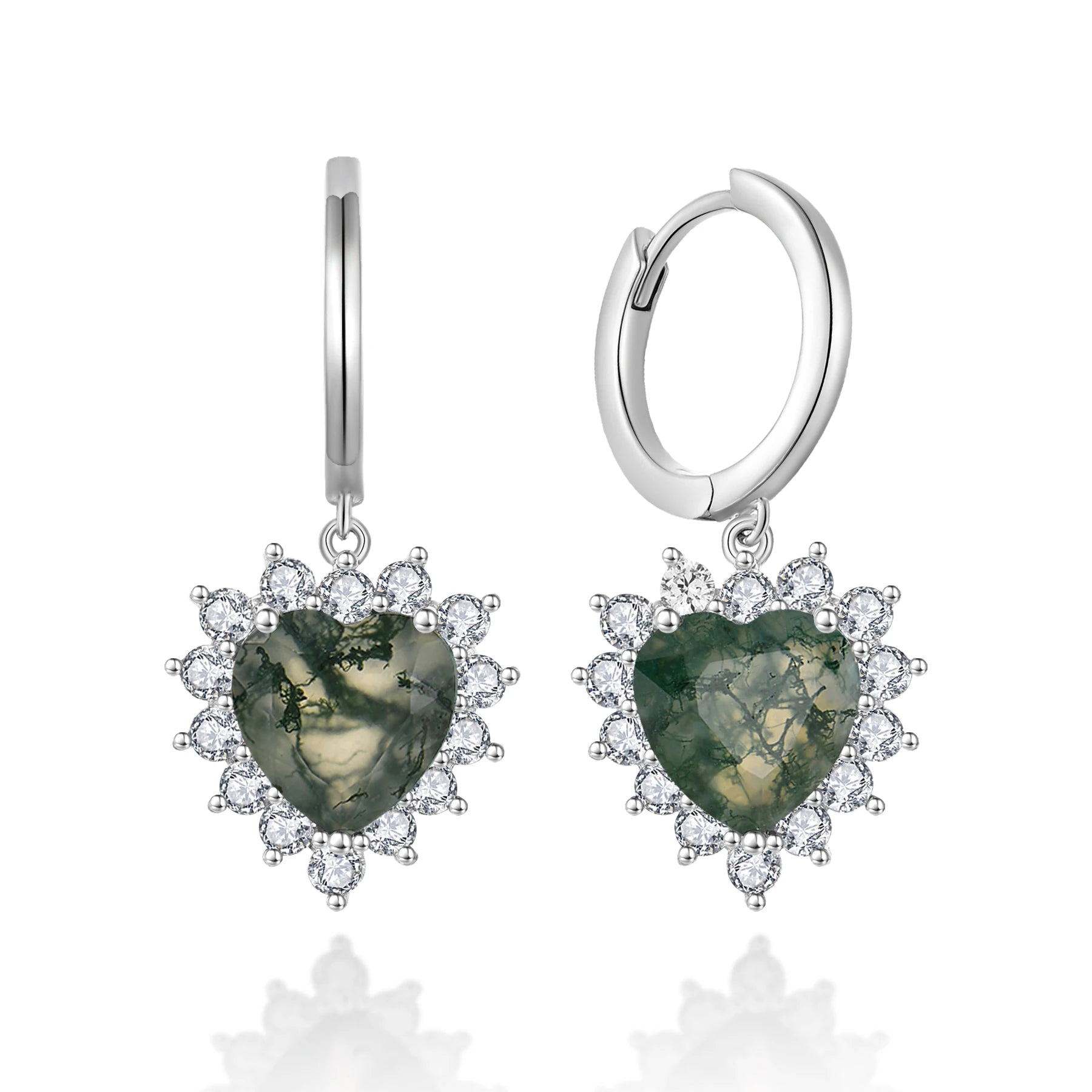 QX Custom OEM Fine Jewelry Designer 925 Silver Hoop Water Grass Agate Heart Zircon Women Drop Earrings Luxury